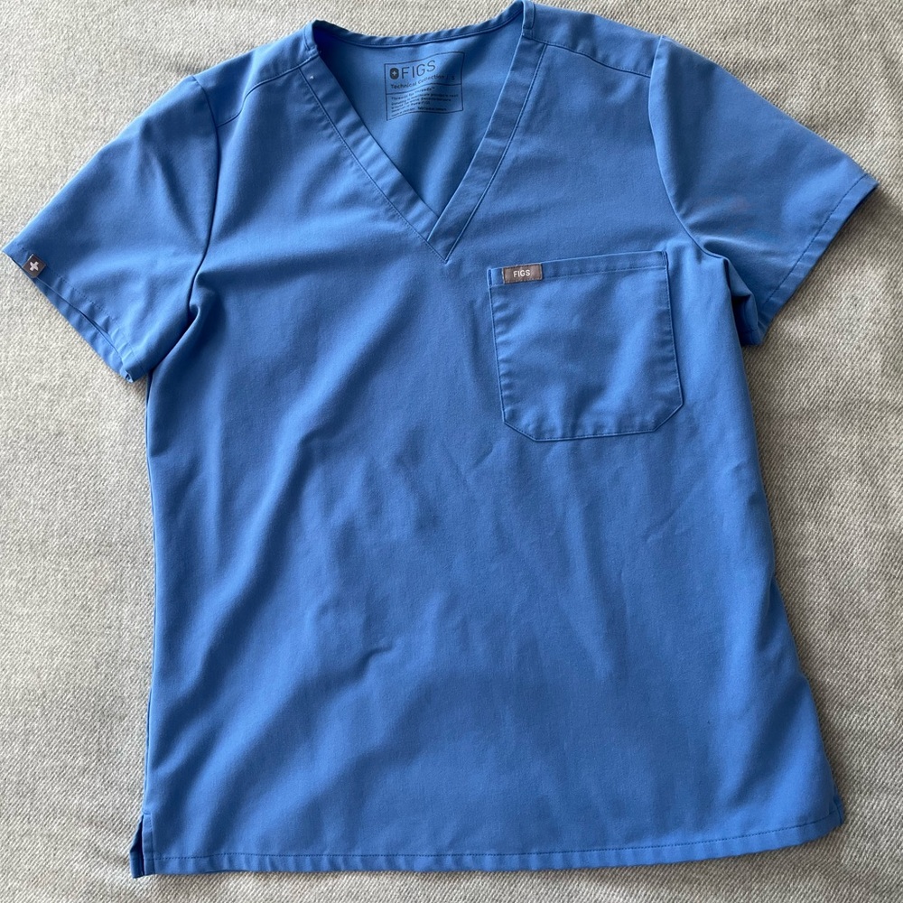 Figs Ceil Blue One-Pocket Scrub Top Small